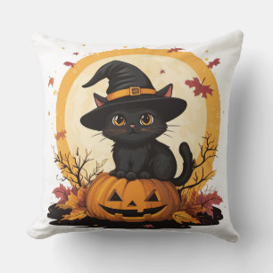 🎃 Halloween Black Cat: Félin Sorcier 🧙 ♂️ Throw Pillow