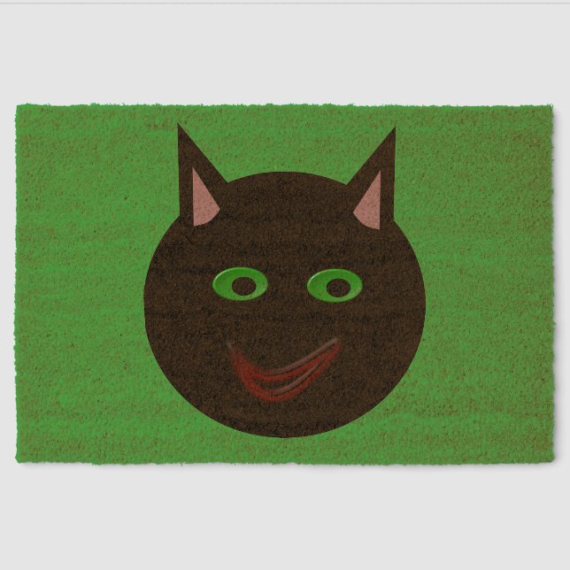 Halloween Black Cat Fiber Doormat (Front)