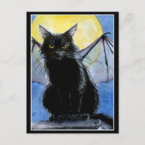 Halloween black cat gargoyle postcard