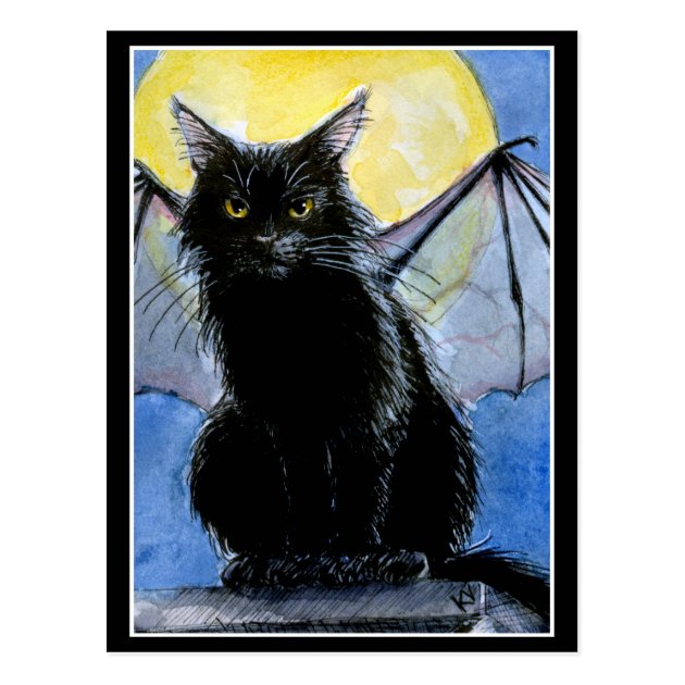 Halloween Black Cat Gargoyle Postcard