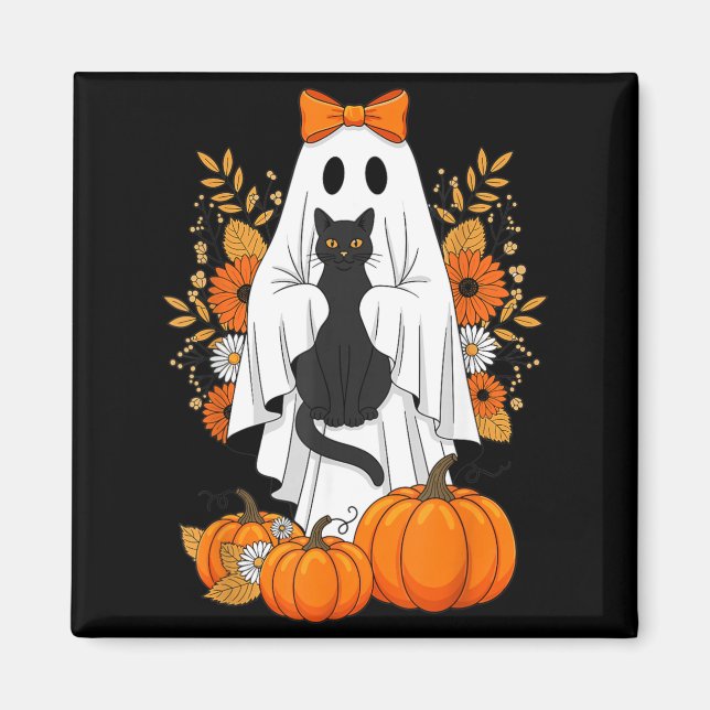 Halloween Black Cat Ghost Pumpkin Cute Fall Magnet (Front)