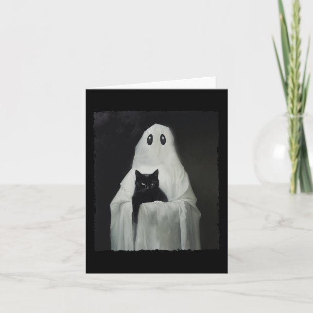 Halloween Black Cat Ghost  Spooky Season Costume  Card (Front)