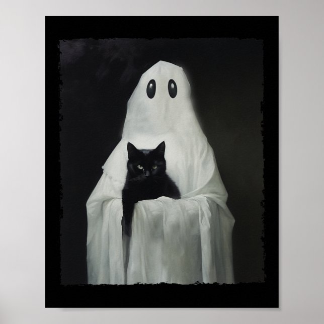 Halloween Black Cat Ghost  Spooky Season Costume  Poster (Front)