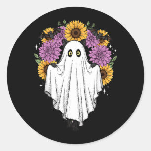 Halloween Black Cat Ghost Suower Bat Floral Cute Classic Round Sticker