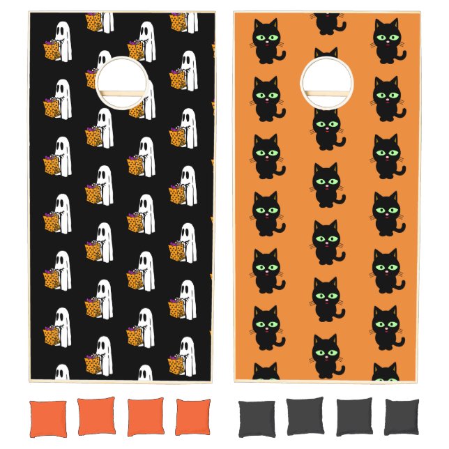 Halloween Black Cat Ghosts Corn Hole Bean Bag Game (Set)