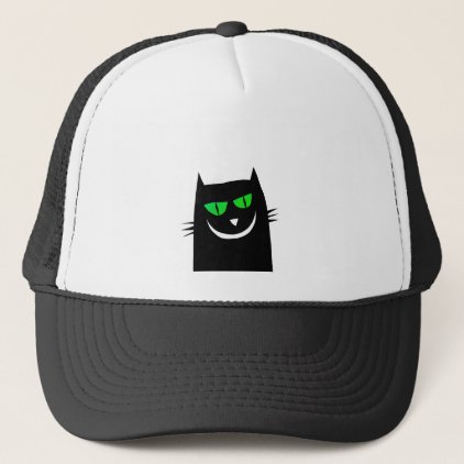 Halloween Black Cat Green Eyes Crazy Trucker Hat