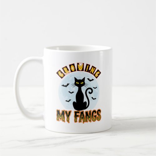 Halloween Black Cat Growing My Fangs Design Coffee Mug