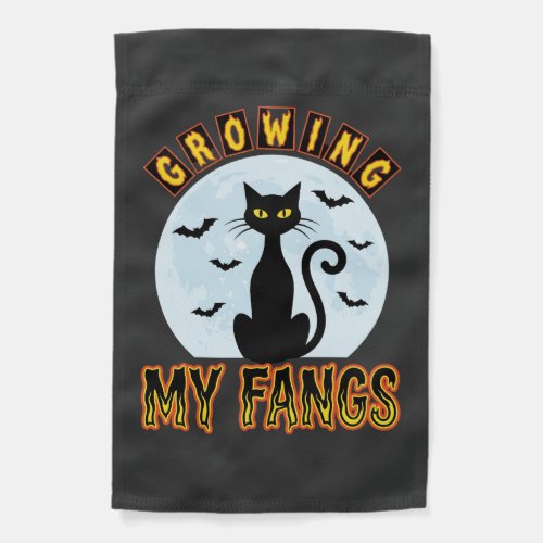 Halloween Black Cat Growing My Fangs Design Garden Flag