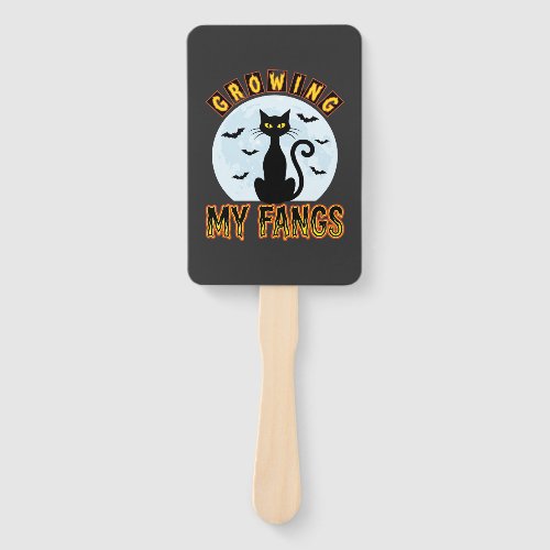 Halloween Black Cat Growing My Fangs Design Hand Fan