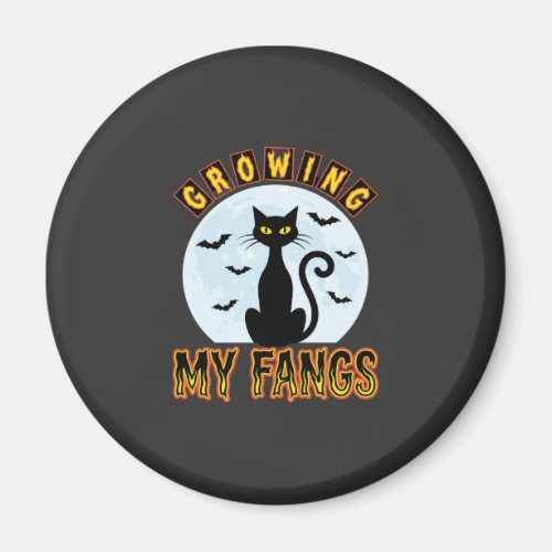 Halloween Black Cat Growing My Fangs Design Magnet