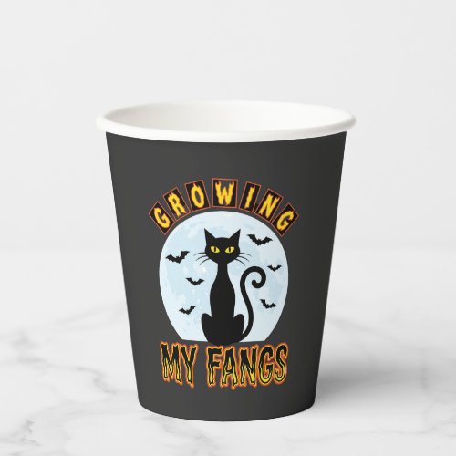 Halloween Black Cat Growing My Fangs Design Paper Cups