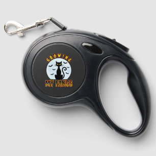 Halloween Black Cat Growing My Fangs Design Retractable Pet Leash