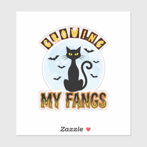 Halloween Black Cat Growing My Fangs Design Sticker