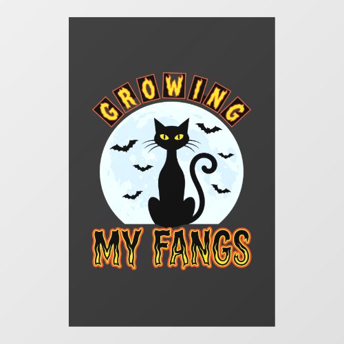 Halloween Black Cat Growing My Fangs Design Window Cling