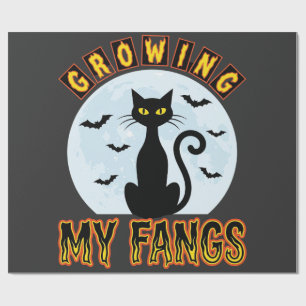 Halloween Black Cat Growing My Fangs Design Wrapping Paper