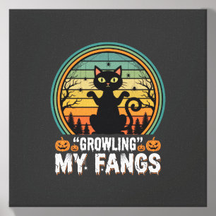 Halloween Black Cat Growling My Fangs Retro Design Canvas Photo Tile