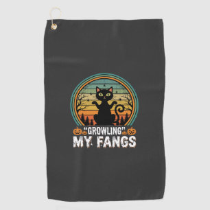 Halloween Black Cat Growling My Fangs Retro Design Golf Towel
