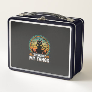 Halloween Black Cat Growling My Fangs Retro Design Metal Lunch Box