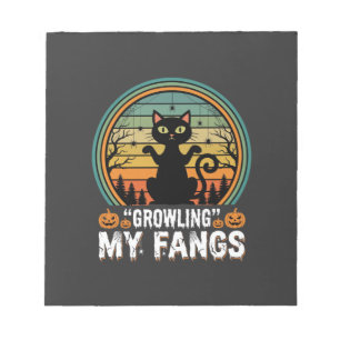 Halloween Black Cat Growling My Fangs Retro Design Notepad