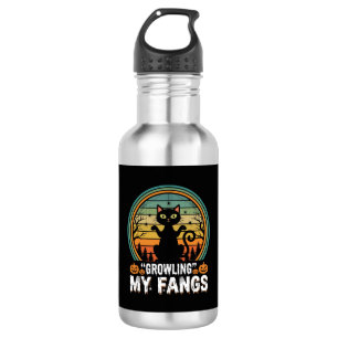 Halloween Black Cat Growling My Fangs Retro Design Stainless Steel Water Bottle