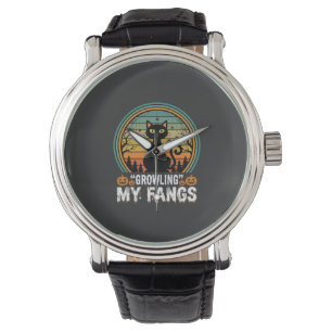 Halloween Black Cat Growling My Fangs Retro Design Watch