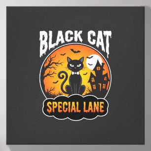 Halloween Black Cat Haunted House Moon Design Canvas Photo Tile