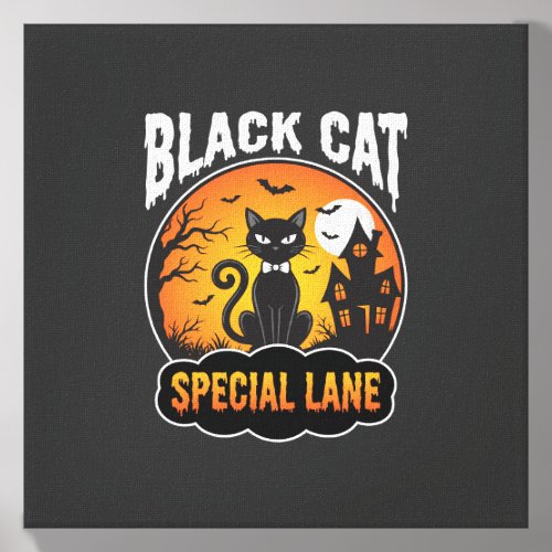 Halloween Black Cat Haunted House Moon Design Canvas Photo Tile