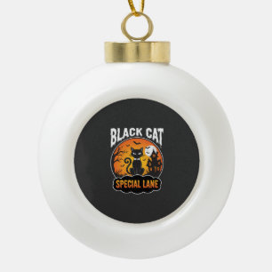 Halloween Black Cat Haunted House Moon Design Ceramic Ball Christmas Ornament