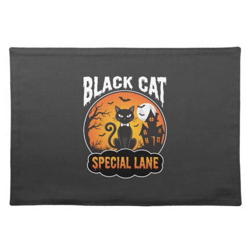 Halloween Black Cat Haunted House Moon Design Cloth Placemat