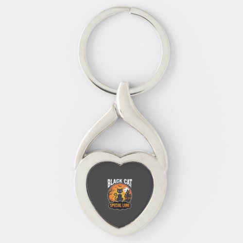 Halloween Black Cat Haunted House Moon Design Keychain