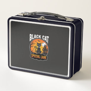 Halloween Black Cat Haunted House Moon Design Metal Lunch Box