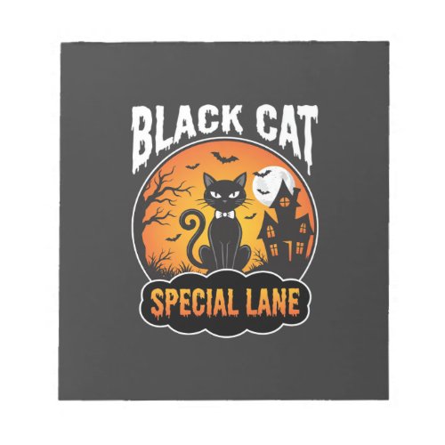Halloween Black Cat Haunted House Moon Design Notepad