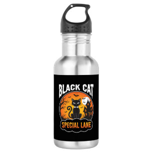Halloween Black Cat Haunted House Moon Design Stainless Steel Water Bottle