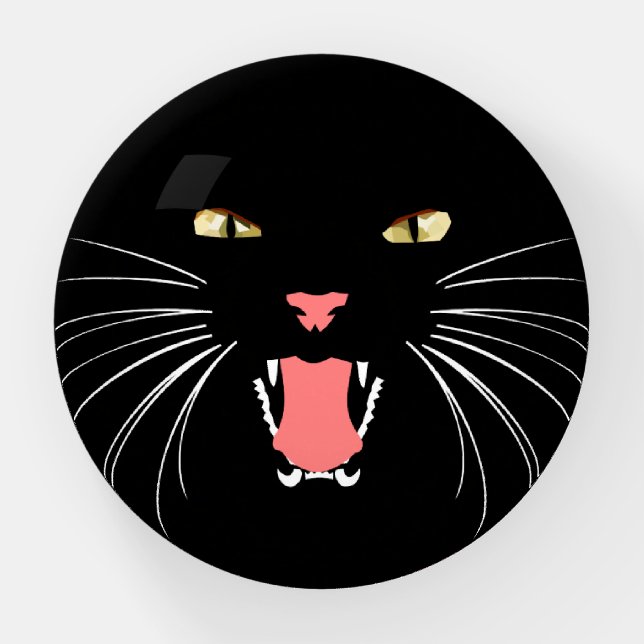 Halloween Black Cat Hissing Fun Paperweight (Front)