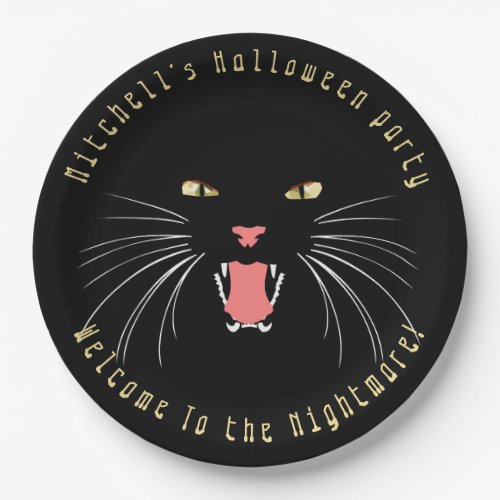 Halloween Black Cat Hissing Fun Slogan Paper Plate