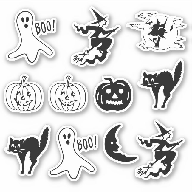 Halloween black cat, jack o lantern, ghost, witch sticker (Front)