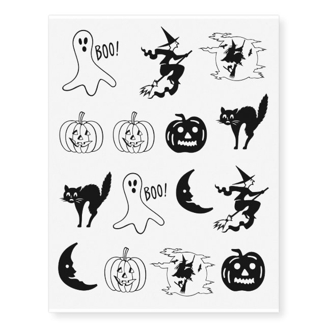 Halloween black cat jack o lantern ghost witch  temporary tattoos (Front)