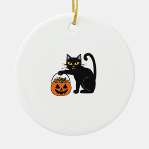 Halloween Black Cat Jack O' Lantern Pumpkin Sweet Ceramic Ornament