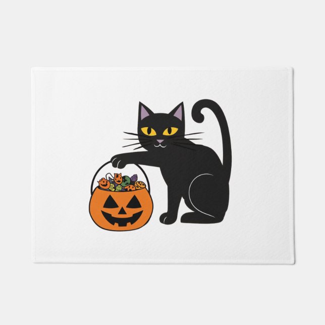 Halloween Black Cat Jack O' Lantern Pumpkin Sweet  Doormat (Front)