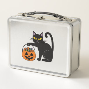 Halloween Black Cat Jack O' Lantern Pumpkin Sweet Metal Lunch Box