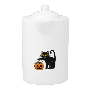 Halloween Black Cat Jack O' Lantern Pumpkin Sweet Teapot