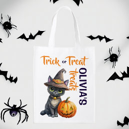 Halloween black cat jack o lantern trick or treat grocery bag