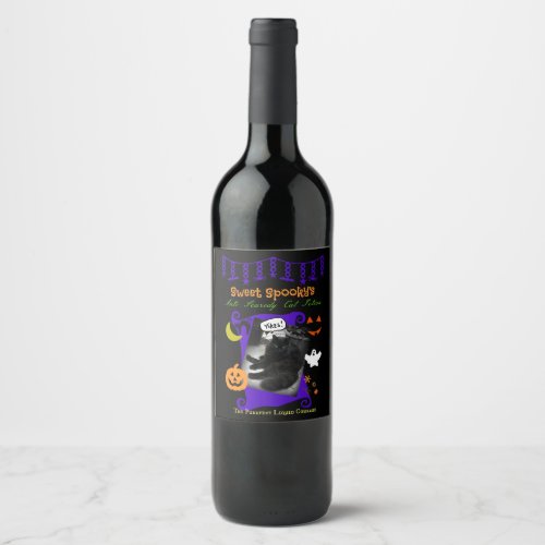 Halloween Black Cat Jack O Lantern Wine Label