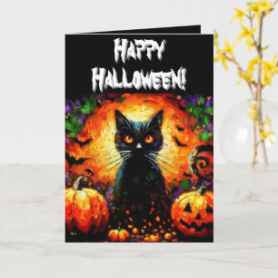 Halloween Black Cat & Jack-O-Lanterns Personalized Card