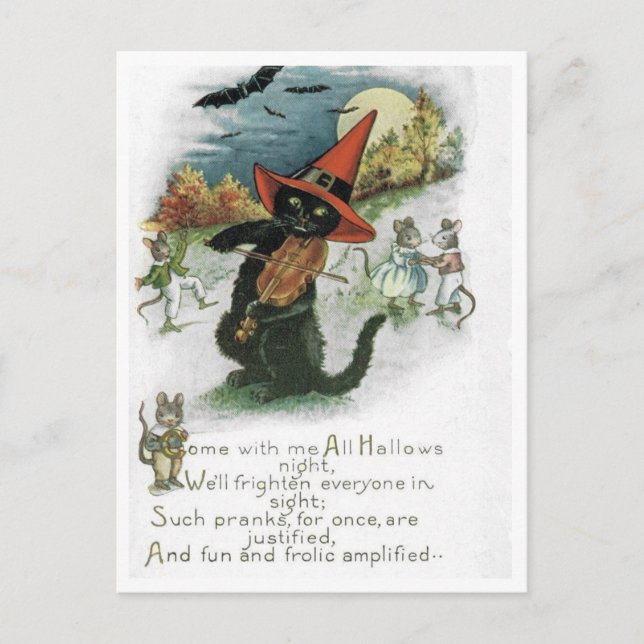 Halloween Black Cat Kitten Mice Mouse Postcard (Front)