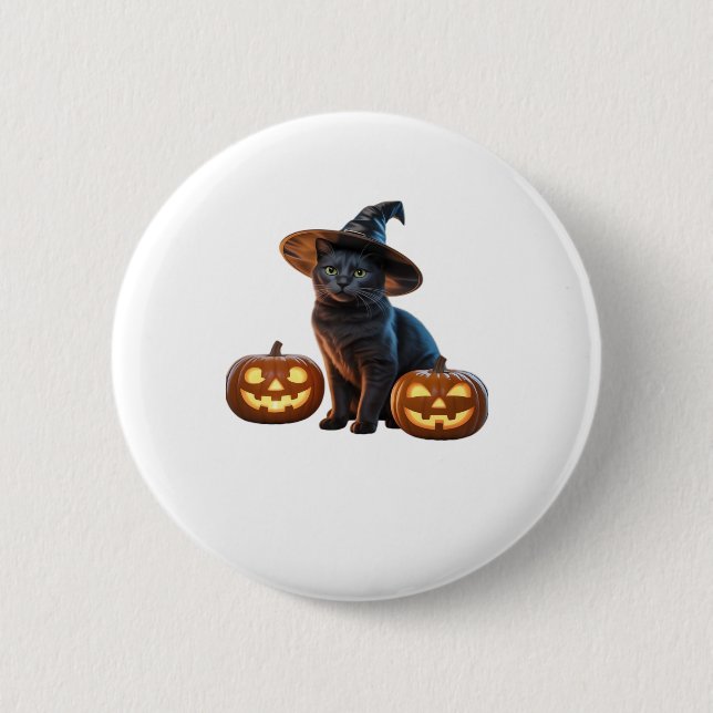 Halloween Black Cat Magic Classic T-Shirt Button (Front)