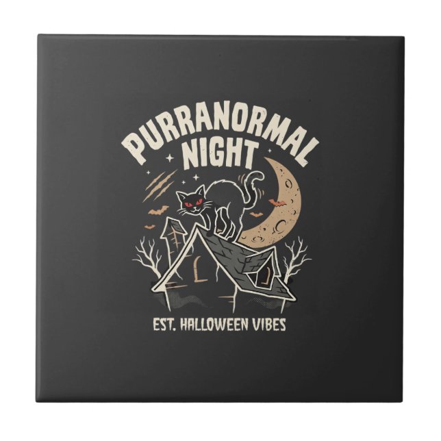 Halloween Black Cat Moon (2) Ceramic Tile (Front)
