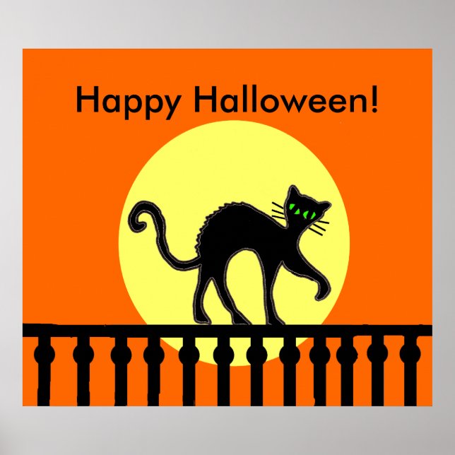 Halloween Black Cat Moon Fence Poster (Front)