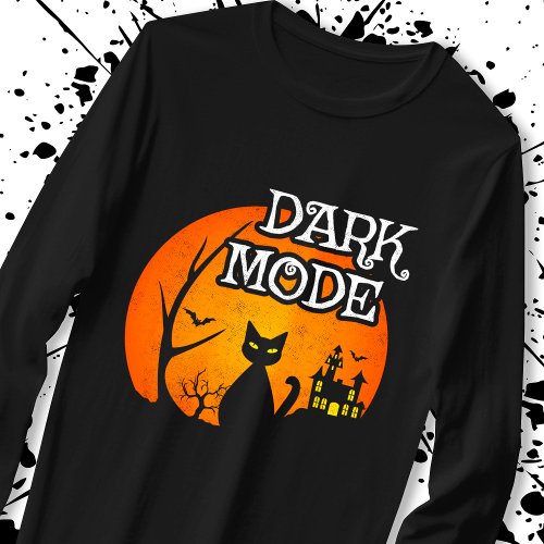 Halloween Black Cat Moon Funny Dark Mode Humor T_Shirt