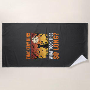 Halloween Black Cat Moon Graveyard Quote Design Beach Towel